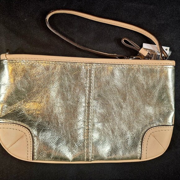 Coach Silver Metallic and Beige Leather Wristlet - New with Tags - Picture 2 of 6